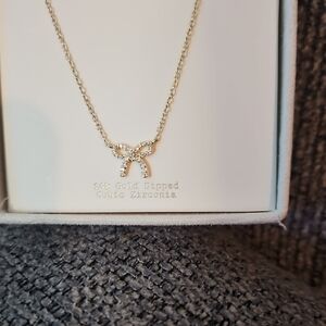 Gold Dipped Bow Necklace with Cubic Zirconia